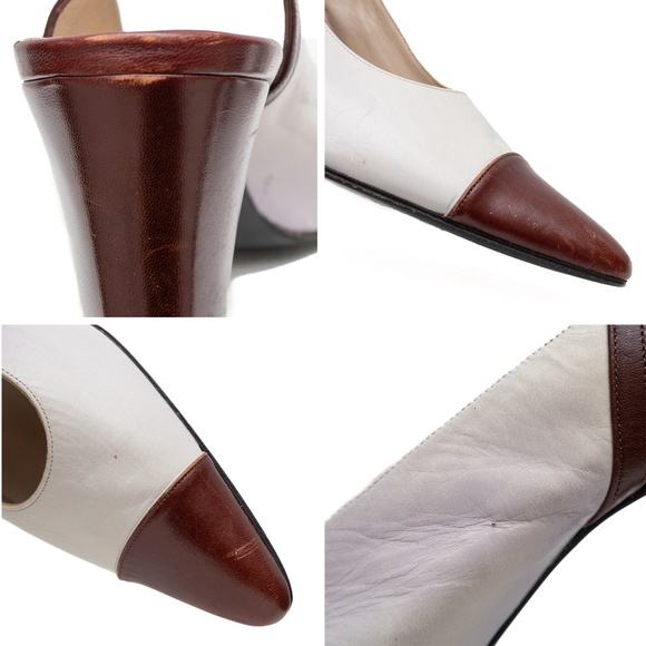 CHANEL Two-Tone Leather Slingback Block Heel Pumps – Size EU 40.5 / US 10‎ - Picture 9 of 11